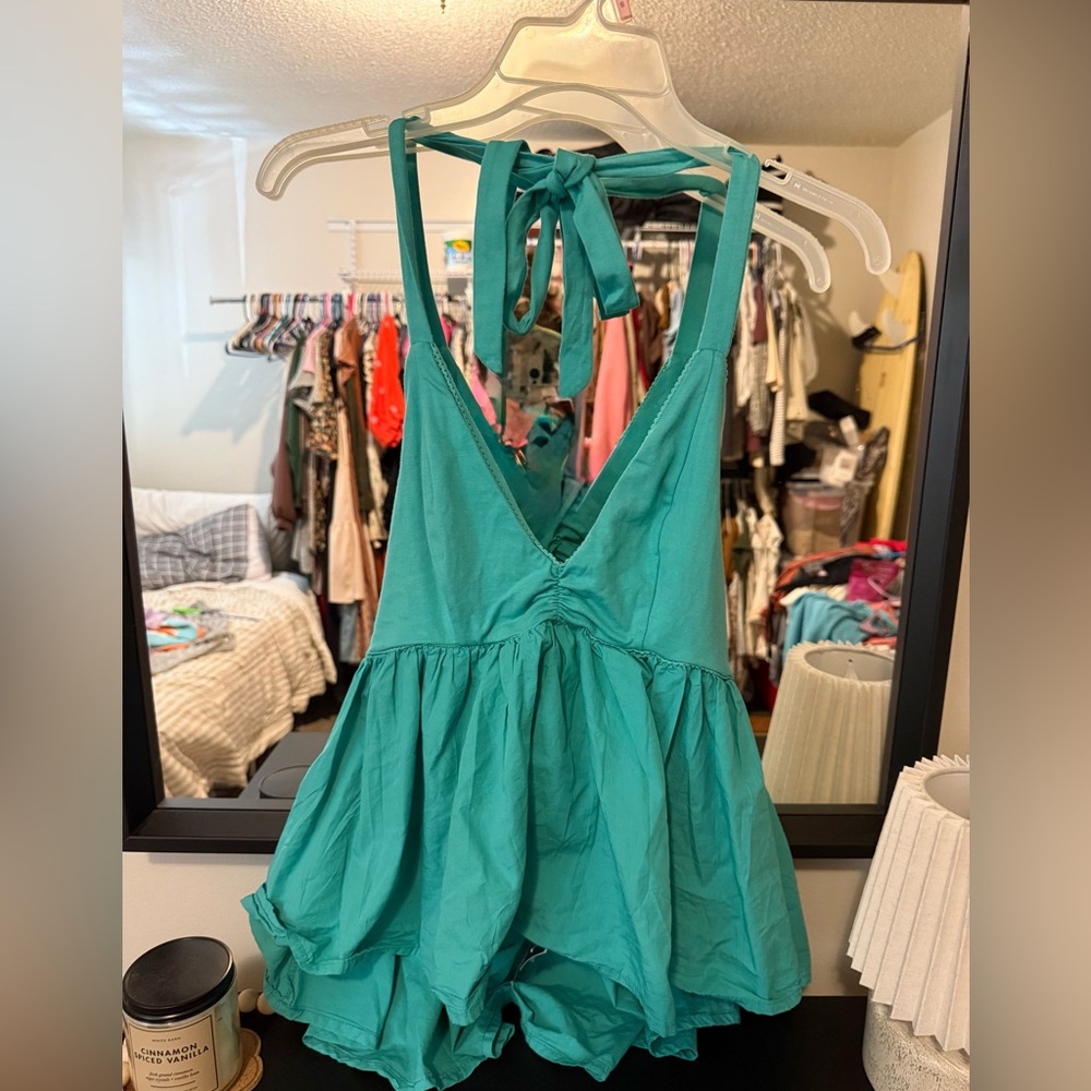 Free People Teal Halter Neck Top